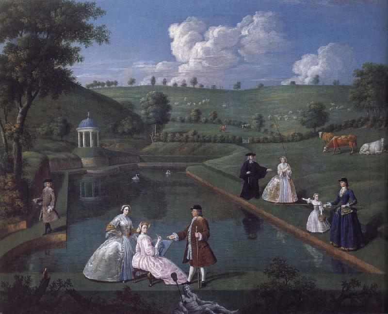  The Brockman Family and Friends at Beachborough Manor the Temple Pond looking towards the Rotunda